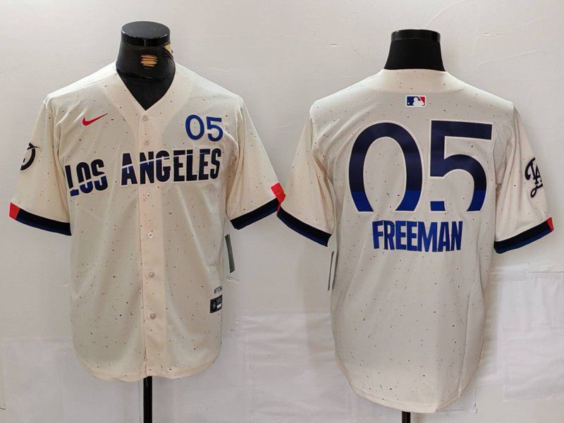 Men Los Angeles Dodgers #5 Freeman Cream Fashion Nike Game MLB Jersey style 701